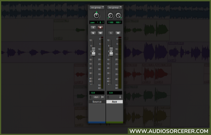 One audio track and one aux track in Pro Tools for parallel compression.