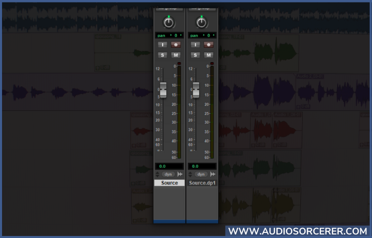 Two audio tracks in Pro Tools. One source track and one duplicate track for parallel compression.