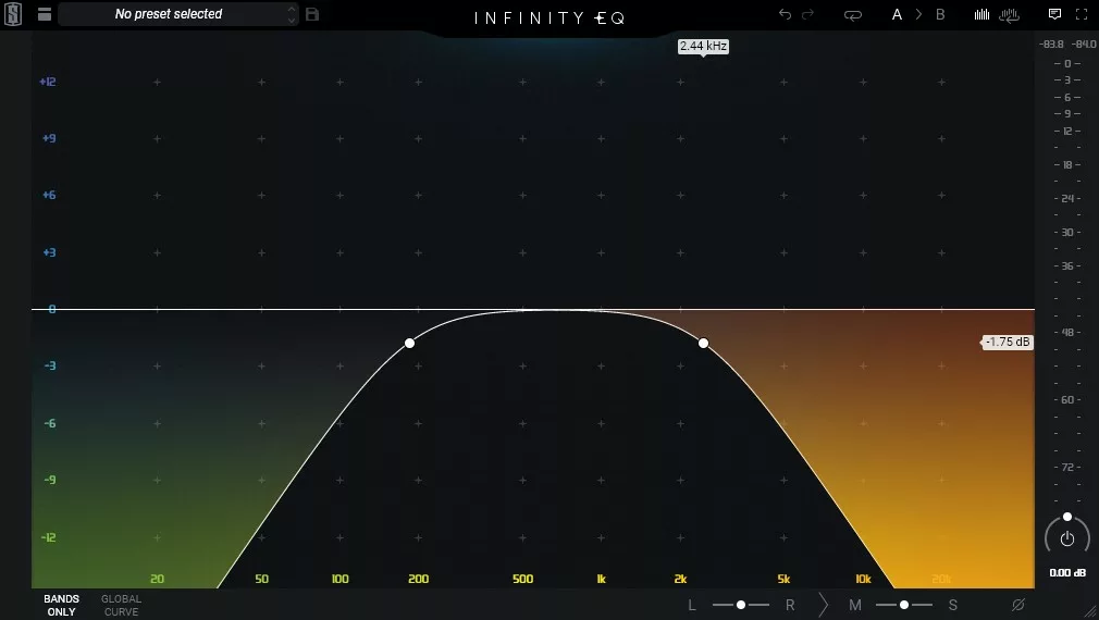 Band-pass filter set in the Slate Digital Infinity EQ audio plugin.