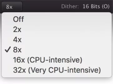 Oversampling options within an audio plugin.