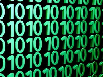 Bits and bytes in the color green with a black background.