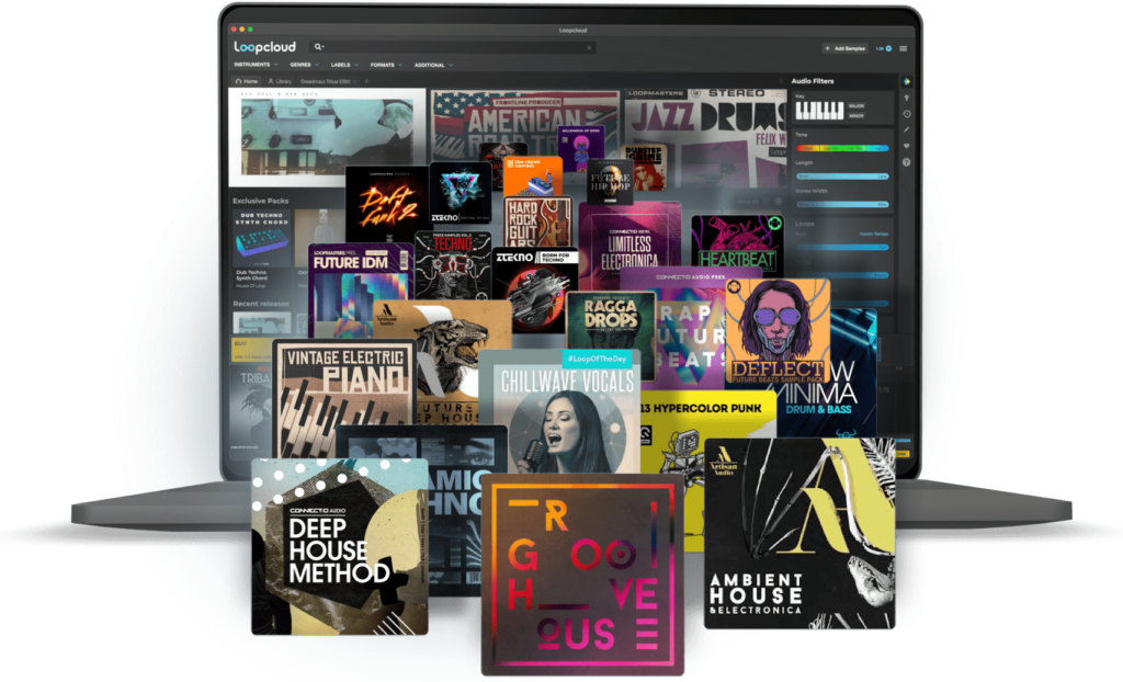 Sample graphics from the Loopcloud library boasting over 4 million sounds.