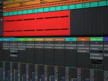 Edit and mix views of Waveform Free by Tracktion.