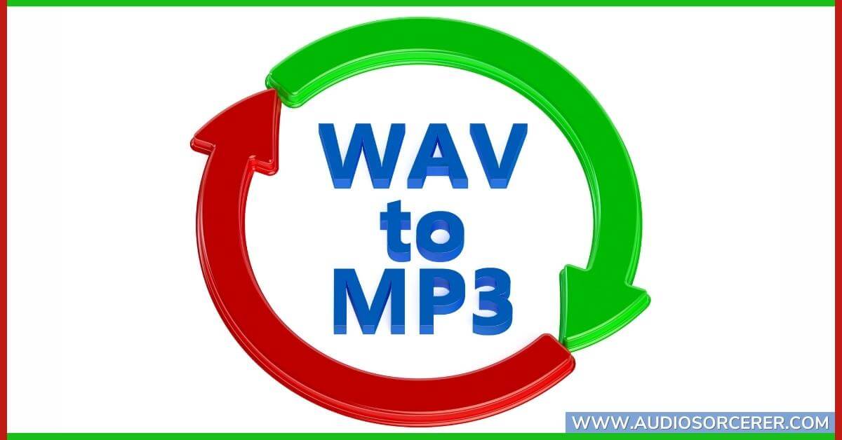 Text saying "WAV to MP3" with circular red and green arrows.