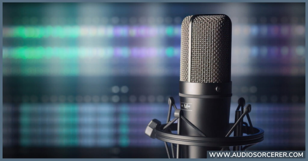 Microphone in front of a computer running vocal removal software.