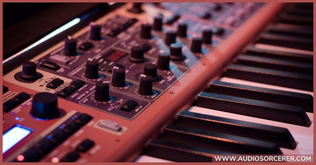 A synthesizer showing the many knobs it has.