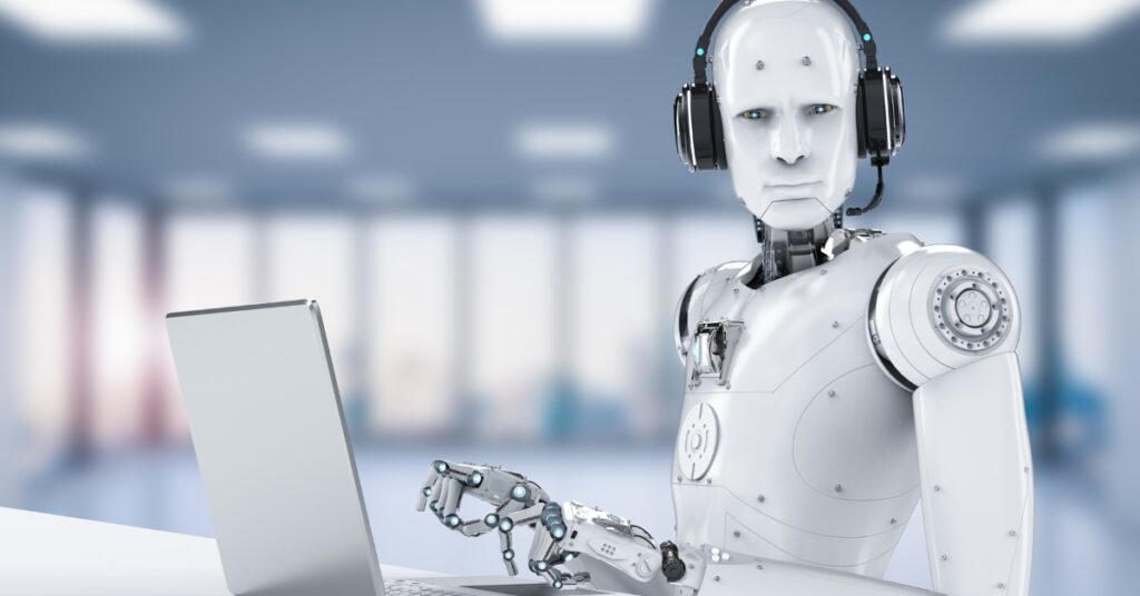 A robot with headphones on representing a vocoder.