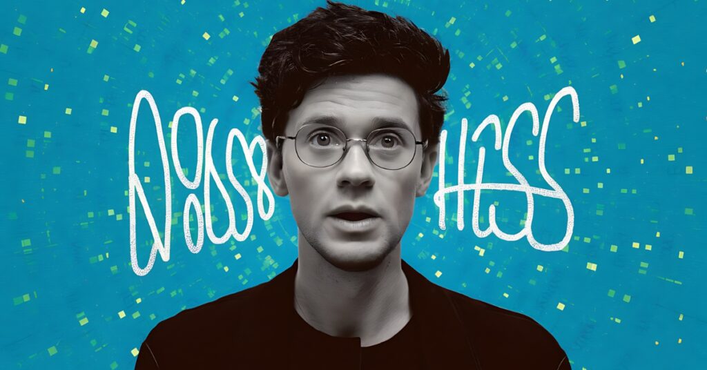 Man with the word hiss written next to his ear.