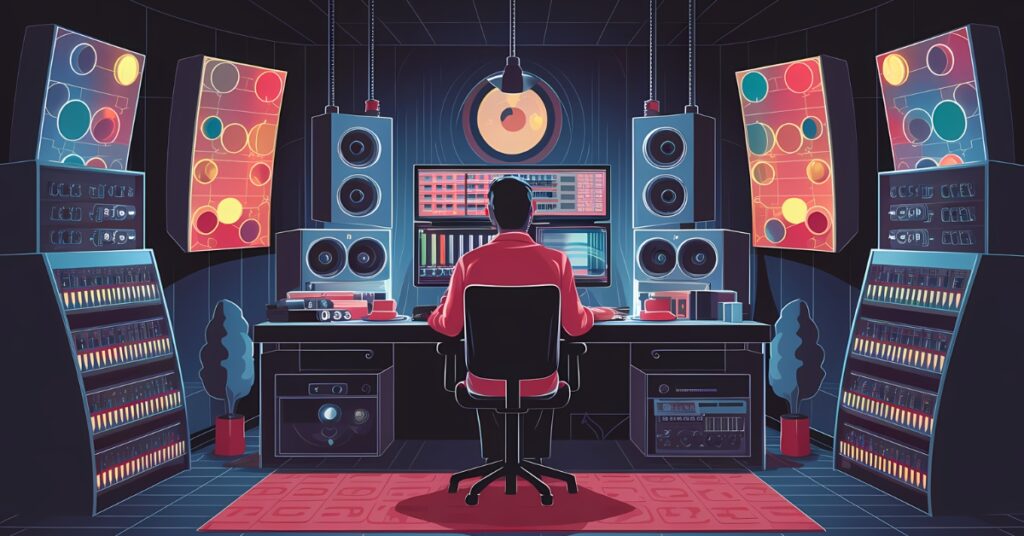 Audio engineer in the studio preparing a master for streaming services.